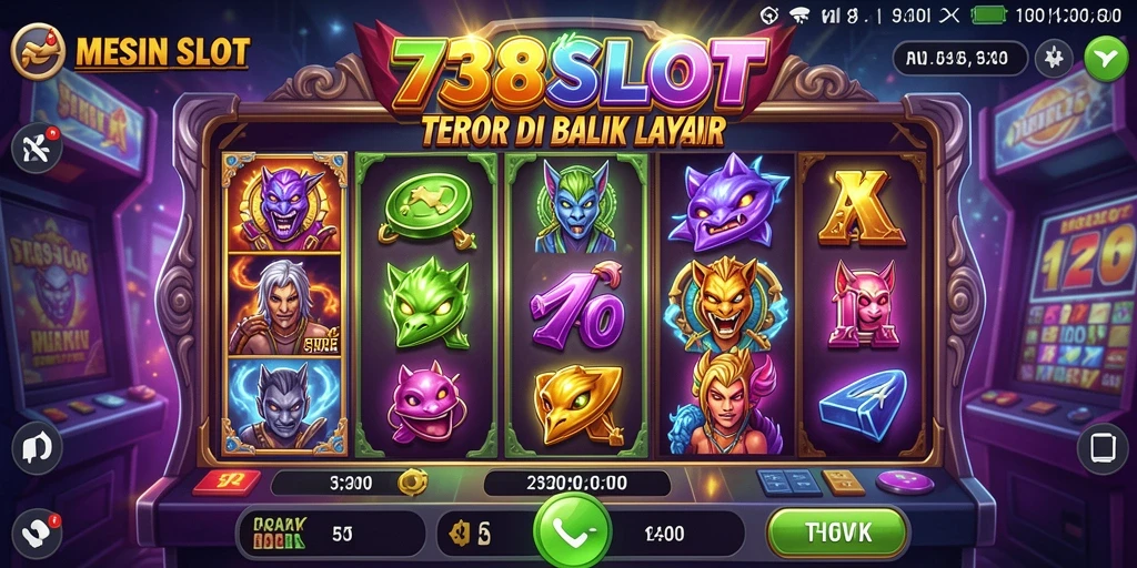 Screenshot gameplay 738SLOT dengan efek horor yang menegangkan.