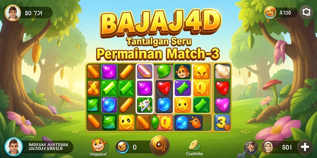 Gambaran tampilan menarik dari gameplay Match-3 BAJAJ4D.