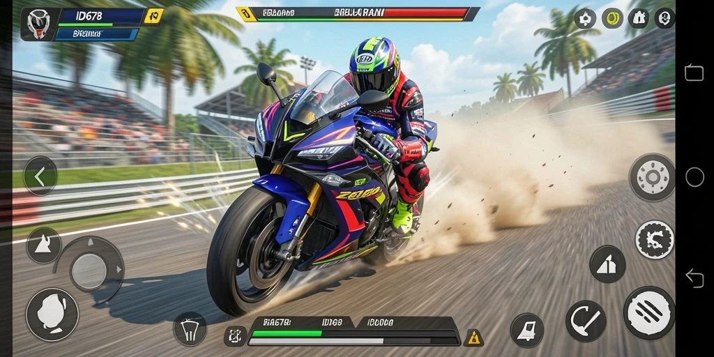Gameplay seru di ID678 dengan aksi balapan menegangkan.
