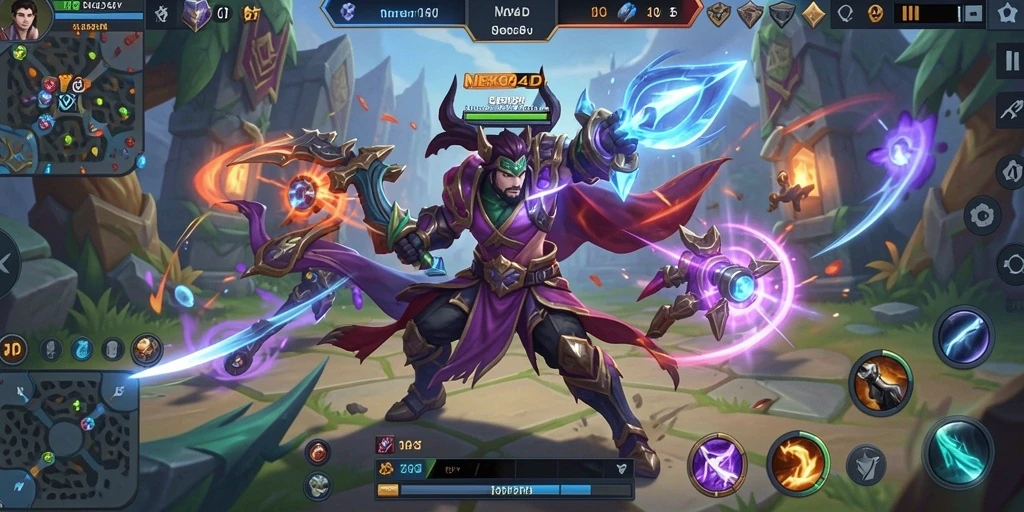 Tampilan seru gameplay NEKO4D dalam arena MOBA.