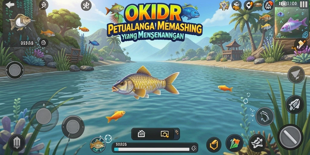 Tampilan gameplay OKIDR yang menampilkan keseruan memancing ikan.