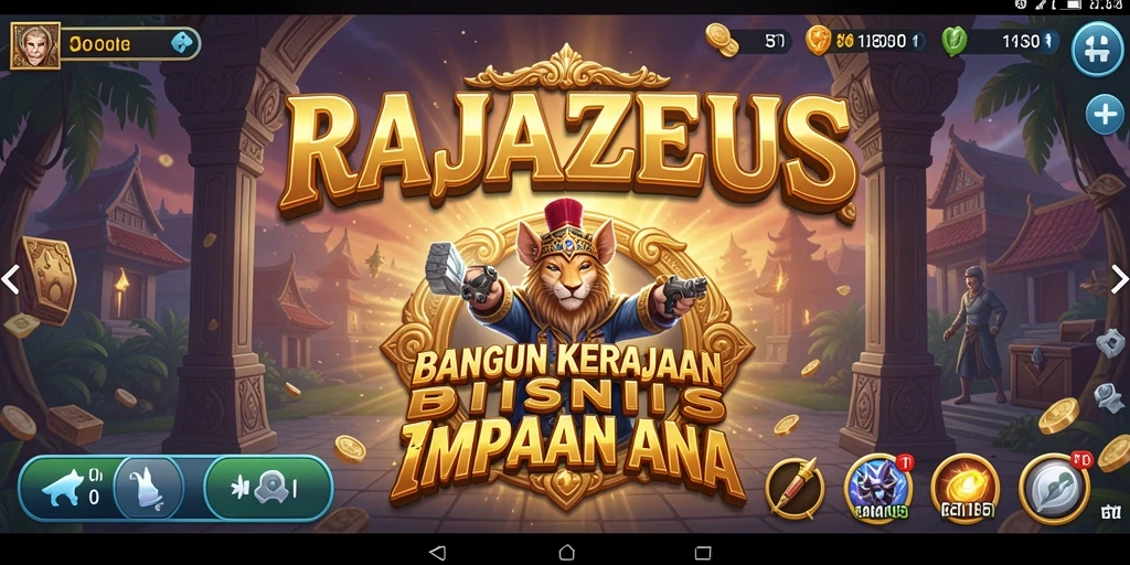 Screenshot utama RAJAZEUS menampilkan gameplay Tycoon yang seru.