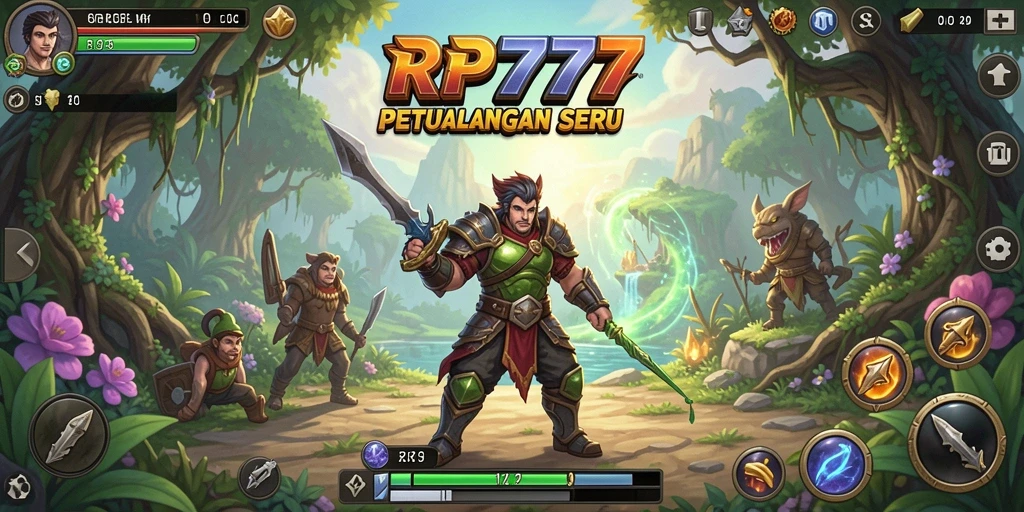 Tangkapan layar RP777 menampilkan pertarungan seru di dunia RPG yang indah.