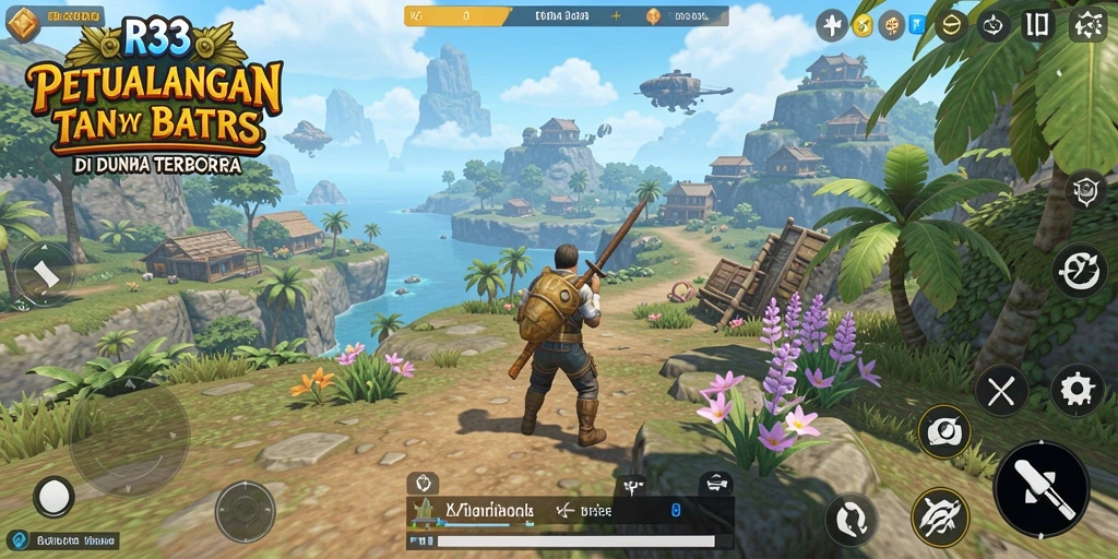 Screenshot gameplay RR33 menunjukkan dunia terbuka yang luas dan indah.