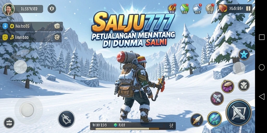 Tangkapan layar SALJU777 menampilkan aksi seru menjelajahi dunia salju.