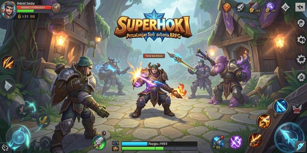 Tampilan gameplay yang mendebarkan dalam SUPERHOKI dengan grafik menawan.
