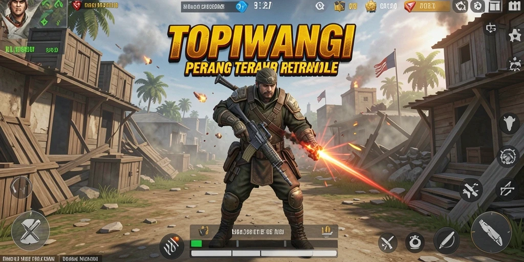Screenshot menunjukkan aksi seru dalam gameplay Battle Royale di TOPIWANGI.